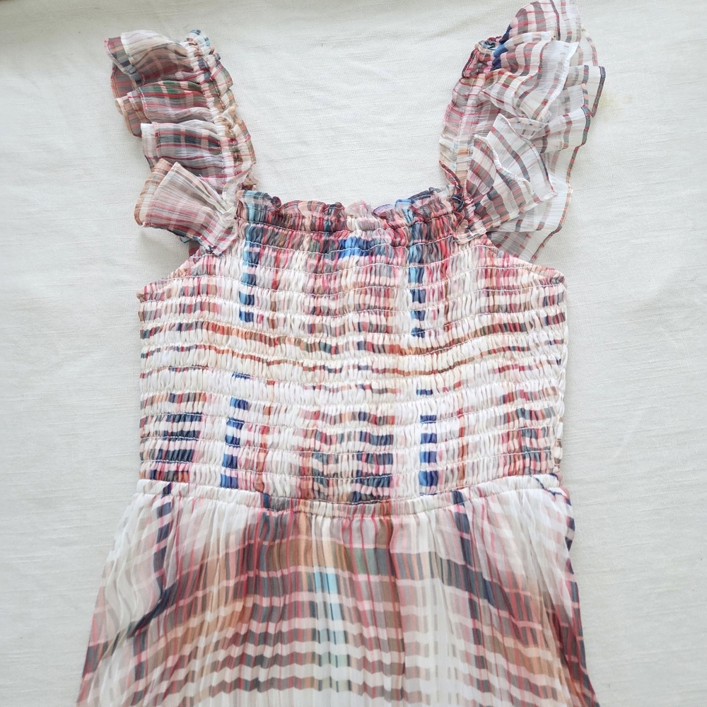 Greylin Plaid Ruffle Sleeve Dress Rouching Womens Small - Picture 2 of 13